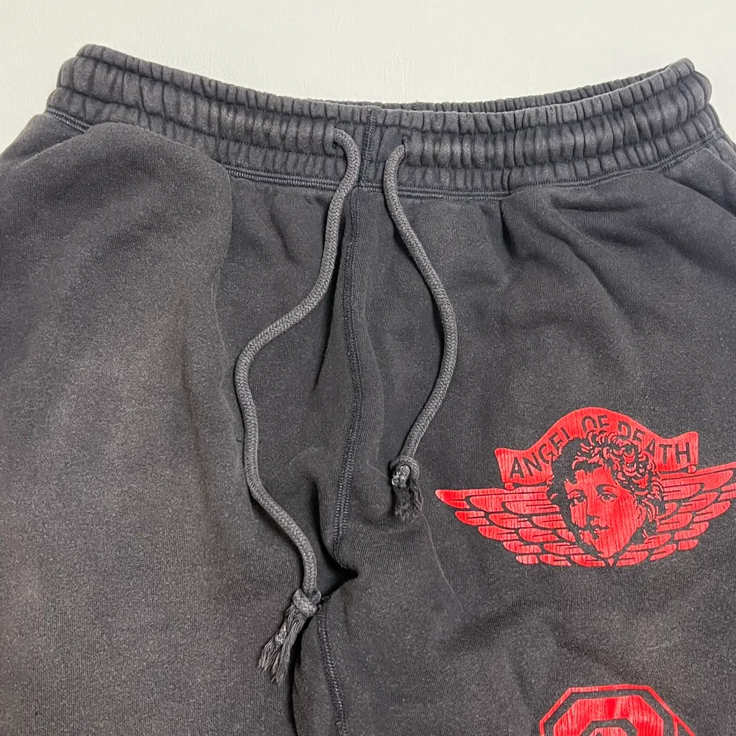 SAINT Mxxxxxx ANGEL SWEAT PANTS/BLK Angel Reborn Crack Print Distressed Sweatpants, Washed Black S-XL Assute Dyeing, Full Spray Fade, Heavy Fermentation Washing, Made with NEW VINTAGE Texture, Four Needles and Six Threads from the Factory, Boneless Patchwork, More Comfortable to Wear, Genuine Level Crack Print/Accessories Restored